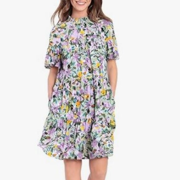 Loose Multi Tier High Neck Floral Dress Size Large - Picture 3 of 7